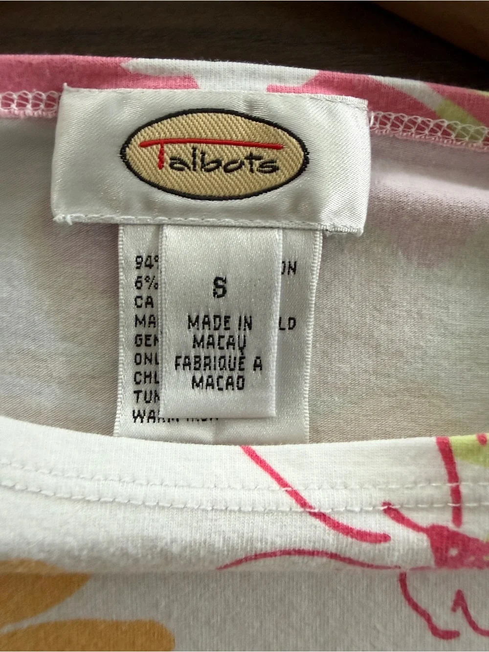 Talbots White Scoop-Neck Floral Cotton Top in Pink & Yellow - Picture 4 of 9